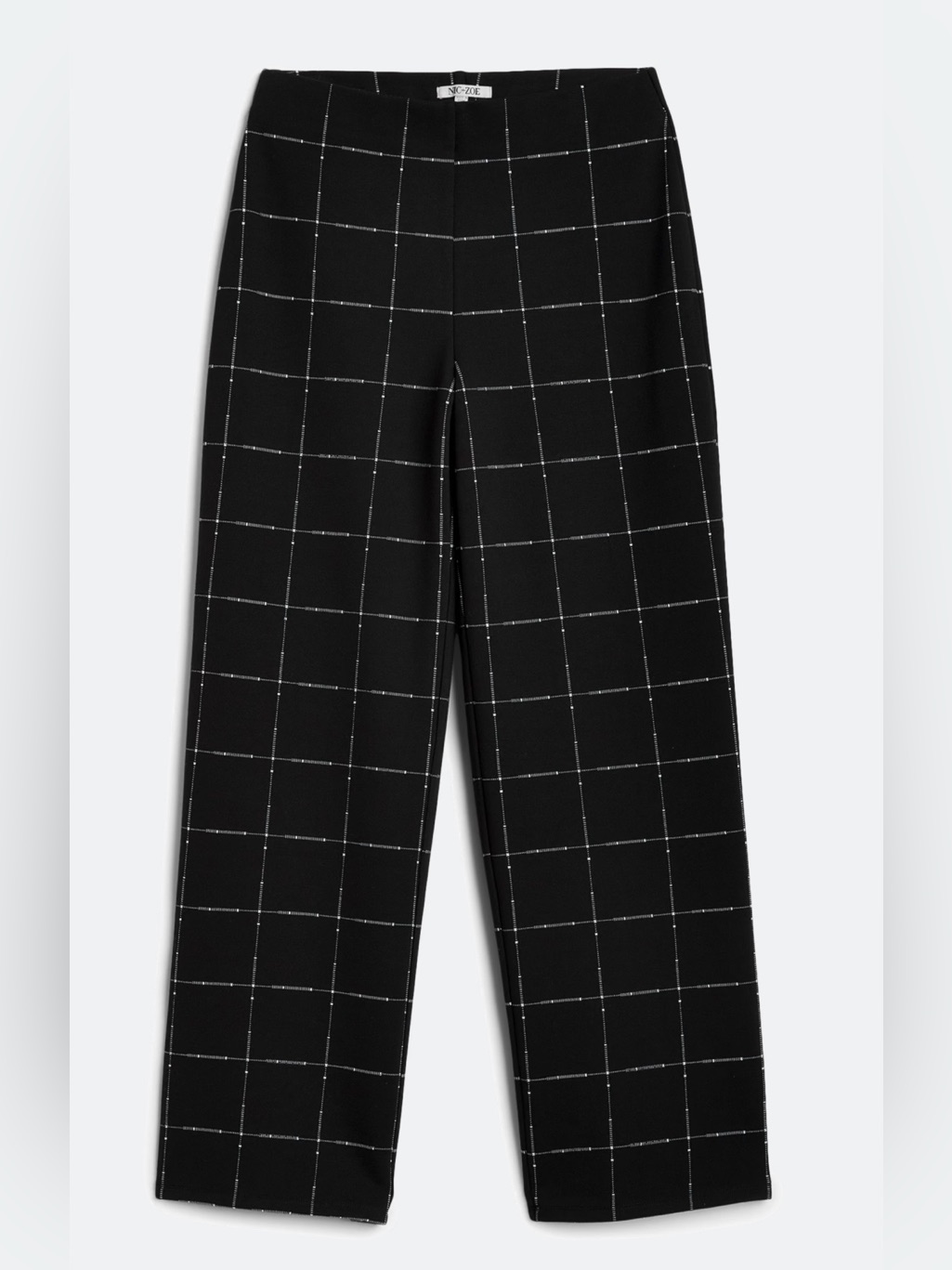 Nic+Zoe Black Windowpane Cropped Pants Pull On Elastic Waist L